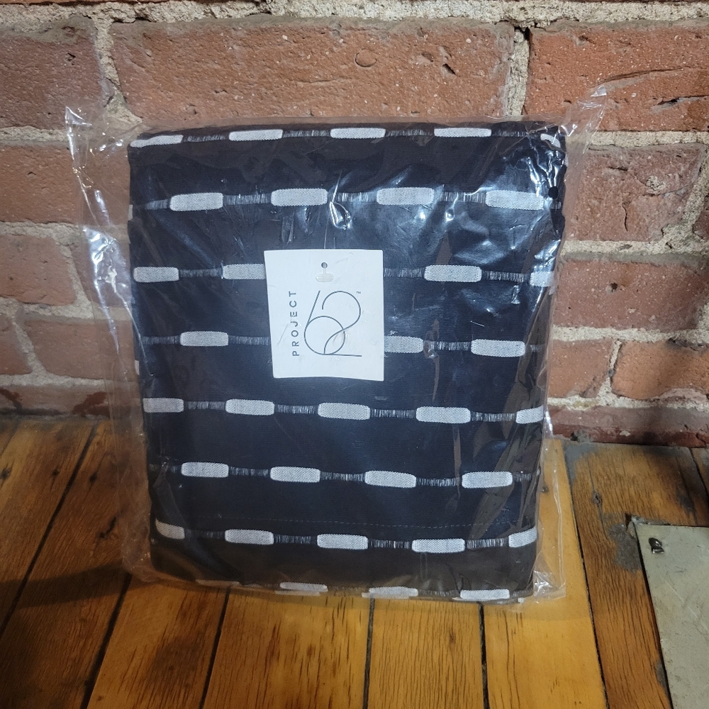 Project 62 Fabric Shower Curtain Black/White Woven Dash Textures Striped 72"x72"